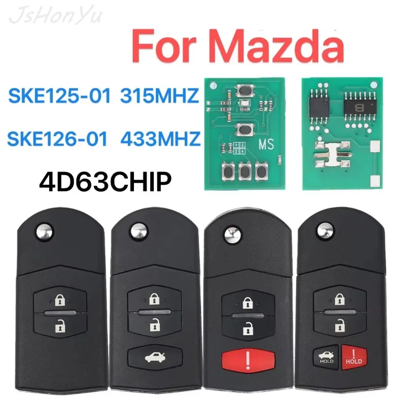 

JsHonYu BGBX1T478 315/433MHz 4D63 Chip Remote Key for Mazda 2 3 5 6 8 CX-7 CX-9 MX-5 SKE125-01 SKE126-01 Flip Replacement Fob