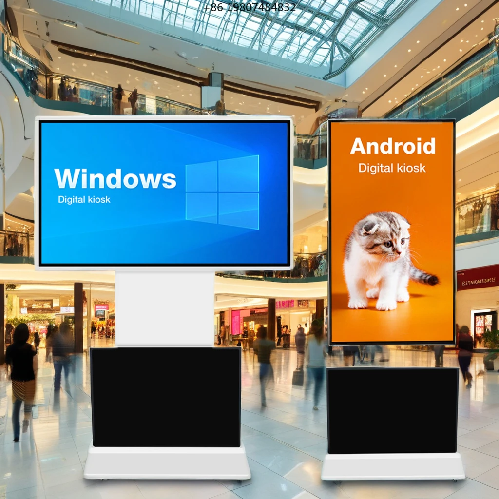 43 49 55 65 Inch Auto Rotation 360 Degree Digital Signage Display, Floor Standing Rotating Advertising Screen LCD Totem