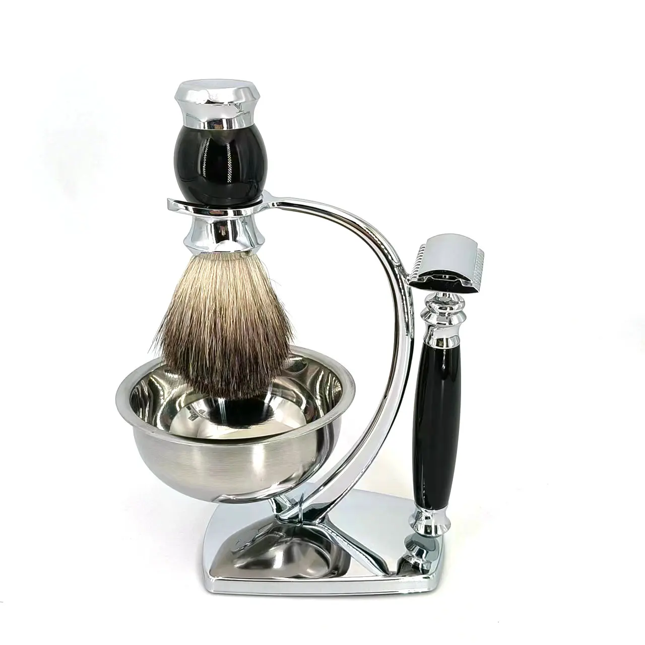 Complete 4-in-1 Shaving Razor Kit with Stand, Bowl, Brush, and Razor for a Perfect Shave