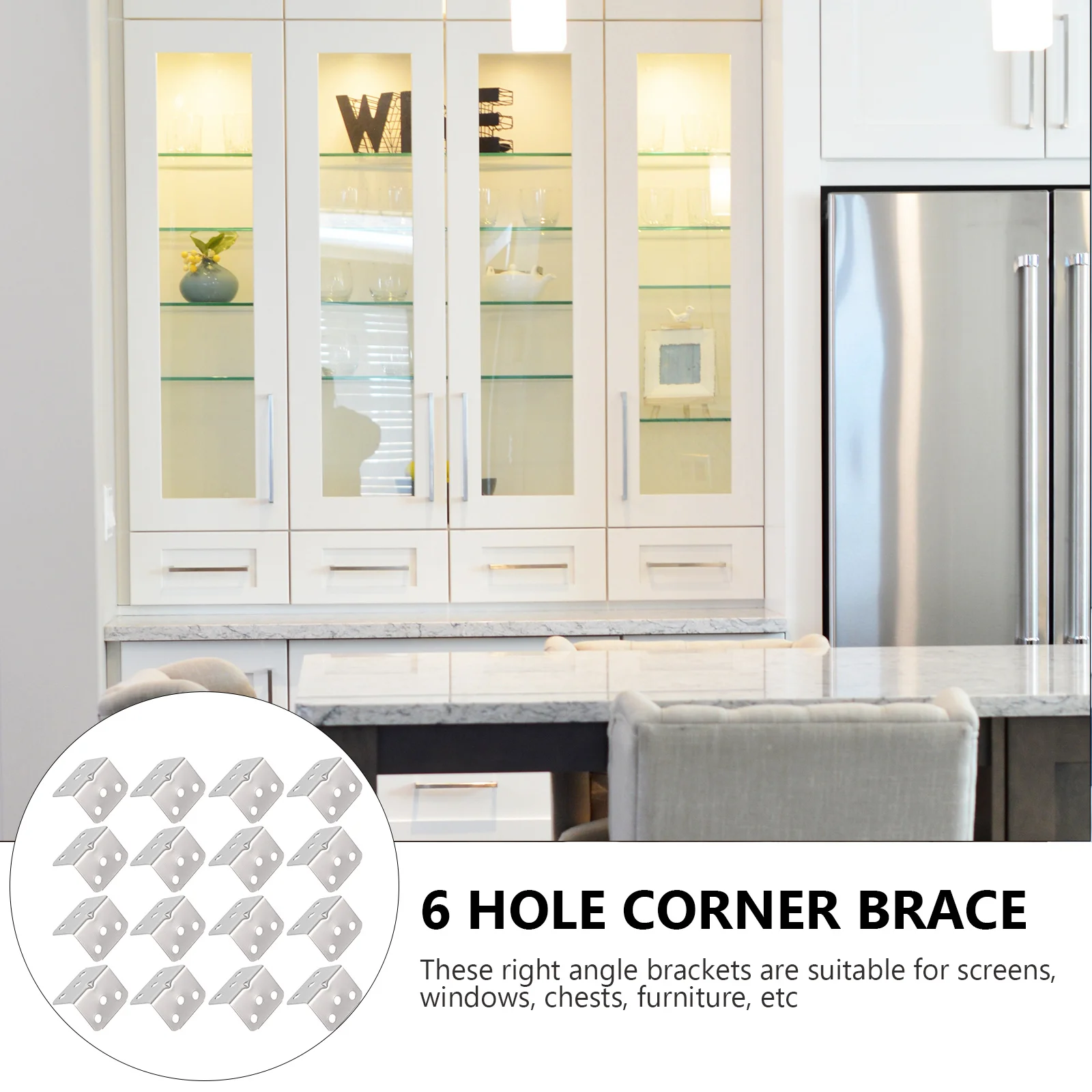 

50Pcs Steel 6 Hole Heavy Duty Right Angle Brackets for Furniture Shelf L Shape Corner Brace 6 Hole Corner Brace