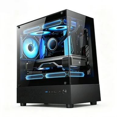 Mini‑Tower Ocean View Gaming Chassis, Full‑View Tempered Glass Panel, Water‑Cooling Compatible Desktop PC Case