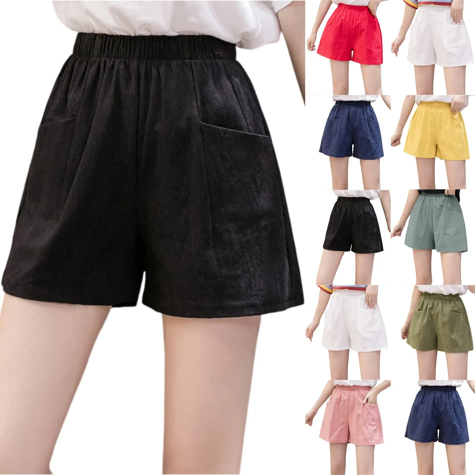 Girls' Summer Cotton Linen Shorts Casual Solid Pockets Basic Shorts Elastic Waist Loose Shorts Soft Cool Kid Outwear Shorts