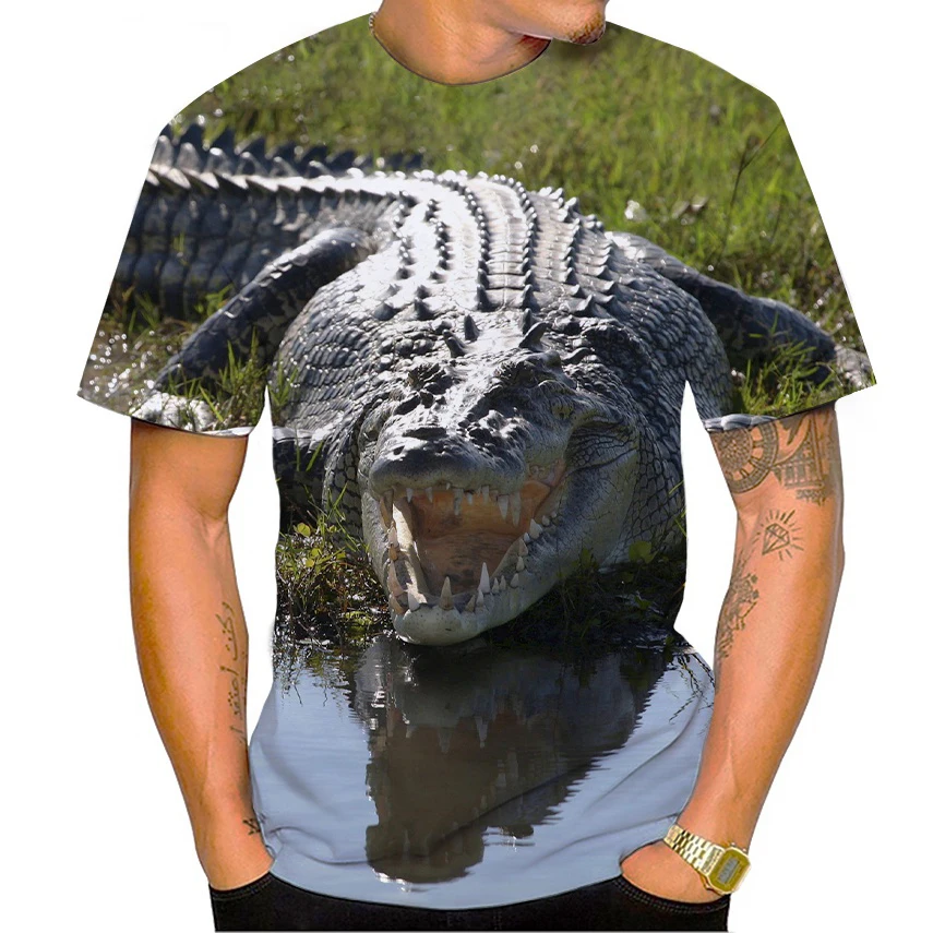 Summer Men's Fashionable Crocodile 3D Printed T-shirt Street Clothing Harajuku Casual Large O-neck Top Street Clothing