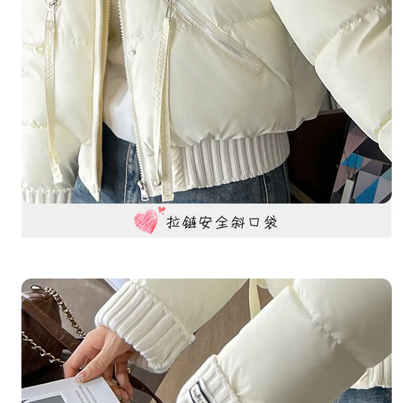 Hiver ample solide chaud manteaux femmes décontracté épaissir fermeture éclair col montant court vers le bas manteau femme Chic rue coton rembourré vêtements d'extérieur