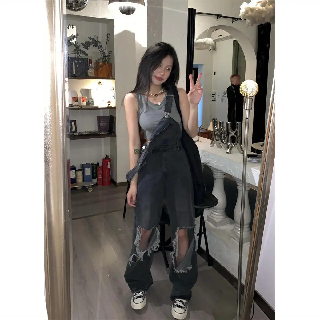 Tute larghe Donna Tinta unita Verde Personalità asimmetrica Nappa bohémien Coulisse Fondo grigio nero Femme Estetico Glam