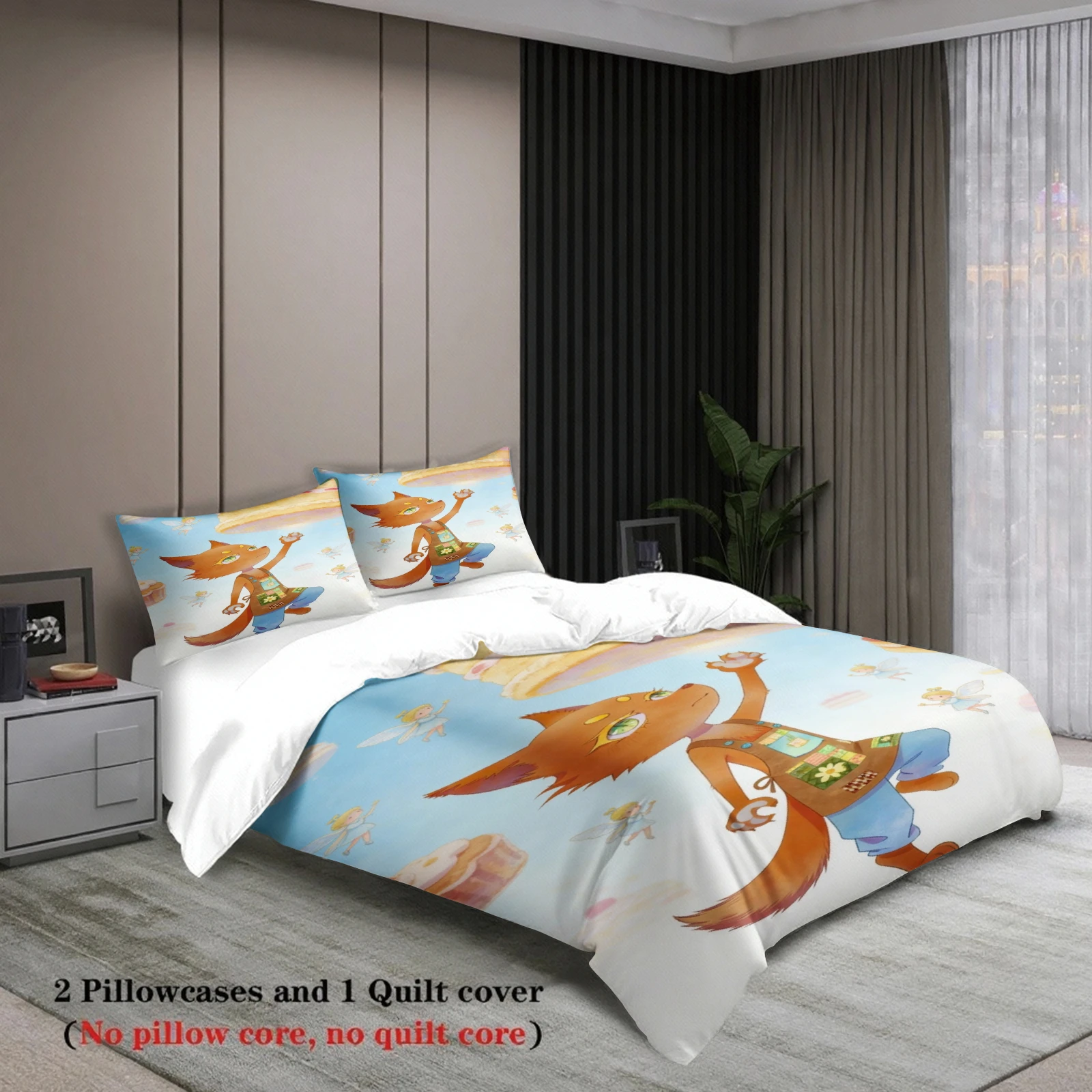 Kawaii Bedding Set Softville Cozy Town Cute Fern the Quilt Fox With Duvet Cover & Pillowcase For Children's Bedroom Decor