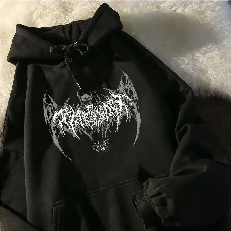 

Skull Graphic Printed Long Sleeve Men Hooded Women's Sweatshirt Gothic Top Black Punk Style Fashion Cool Girl Unisex Hoodie