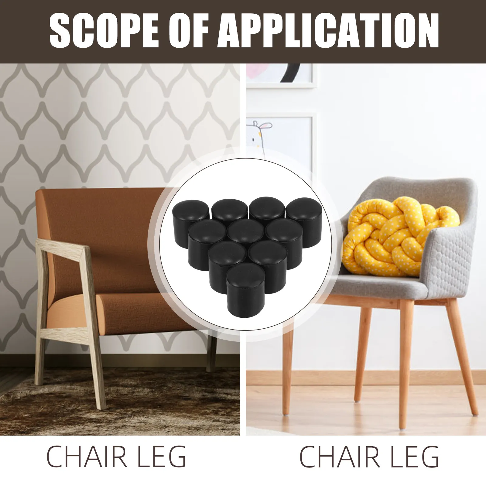60Pcs Black Round Plastic Chair Leg Caps Heavy Duty Furniture Floor Protectors Quiet Operation Noise Reduction for Indoor Patio