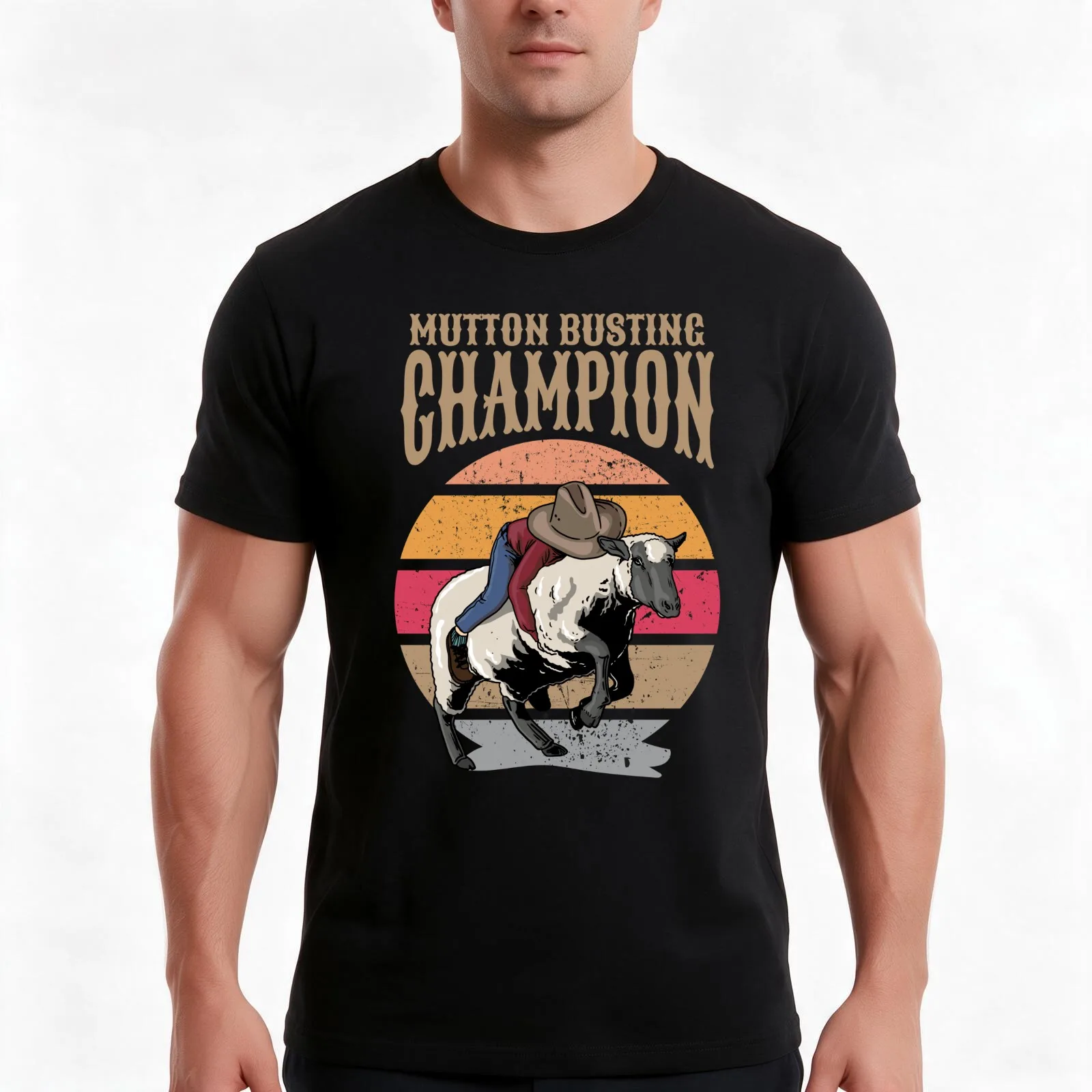 Mutton Busting Champion, Mutton Buster Sheep Riding T-Shirt, Summer Casual Cotton Tee, Oversized Streetwear Tops, 100% Cotton
