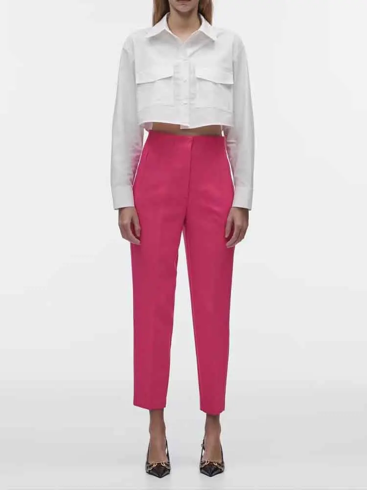 

European style new women's clothing, French fashion, versatile and simple design, candy high-waisted petite pants