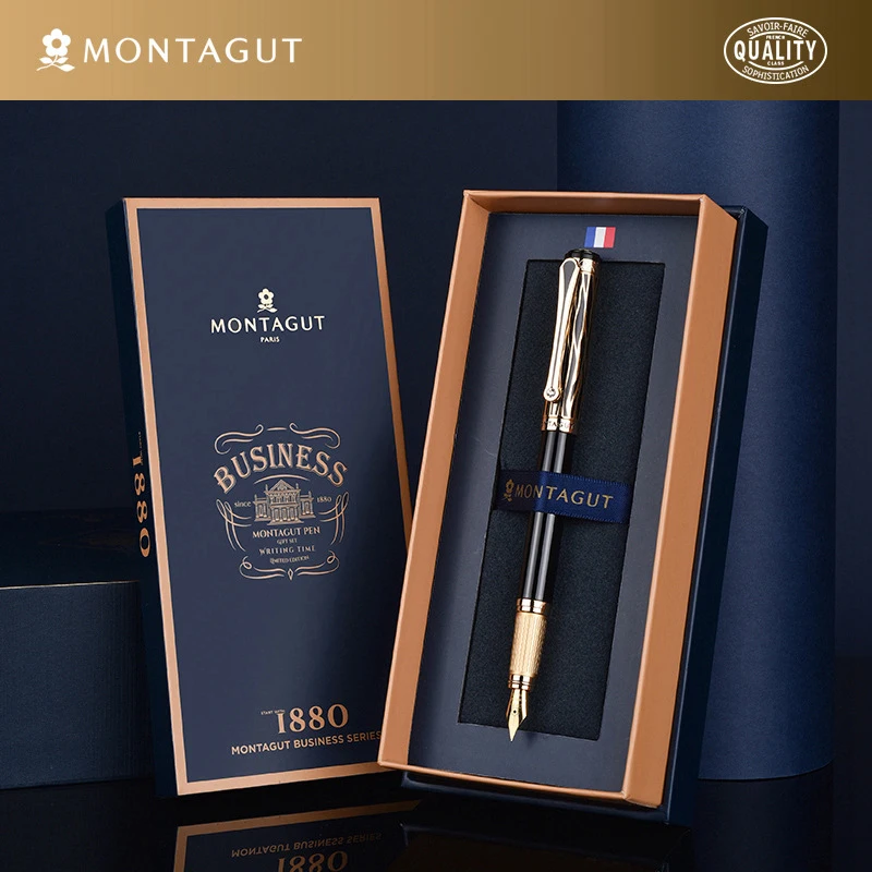 

Montagut 816 Business Golden Black & Golden Jewel Trim Fountain Pen & Bent Nib Iridium 0.5mm / 1.0mm Writing Pen W/Gift Box Mo00