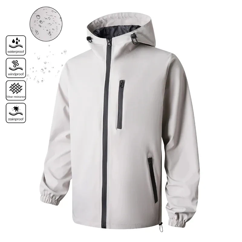 

Autumn Mens Windproof Waterproof Hooded Jacket Loose Casual Outdoor Hiking Jackets Coats Black White Fashion Versatile Outerwear