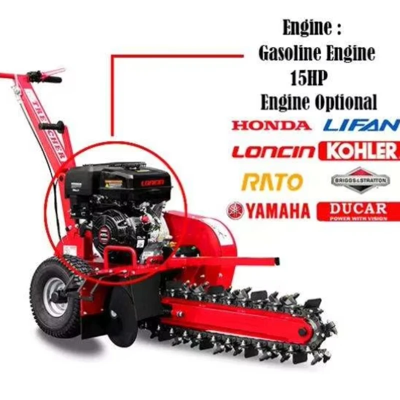 Customized K-maxpower 15HP Max Depth 600mm EPA EU5 Portable Walking 600mm Zanjadora Biocipcatore Mini Chain Trencher