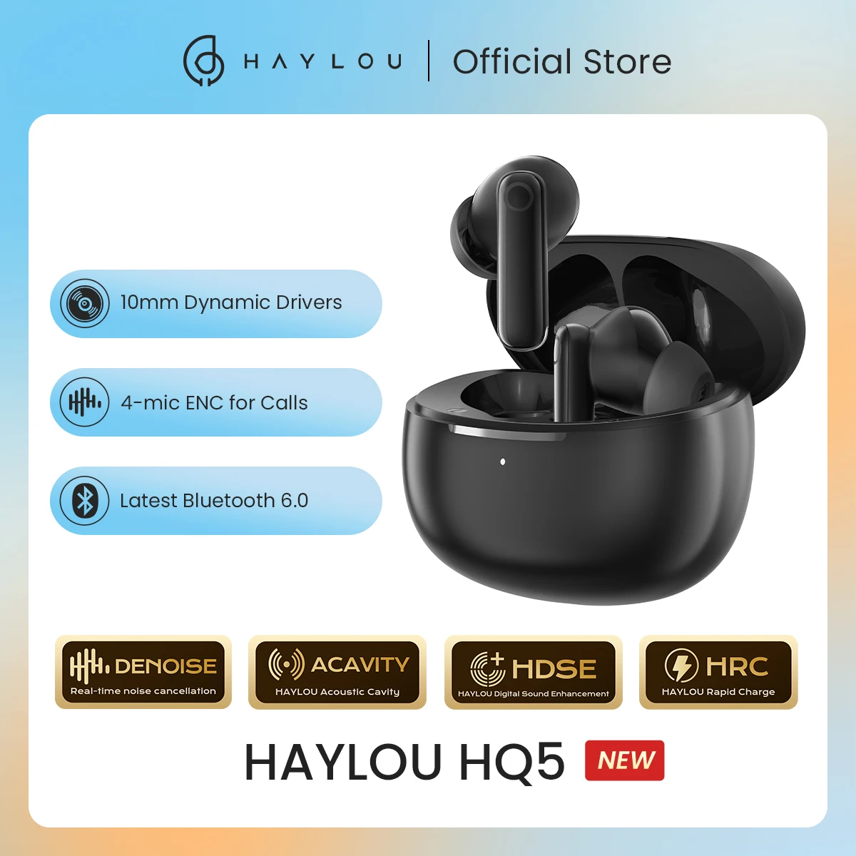 HAYLOU HQ5 ANC Wireless Earphones Bluetooth 6.0 Noise Cancellation Headphones -28dB Fast Charge Earbuds 4 Mic Sports Headset