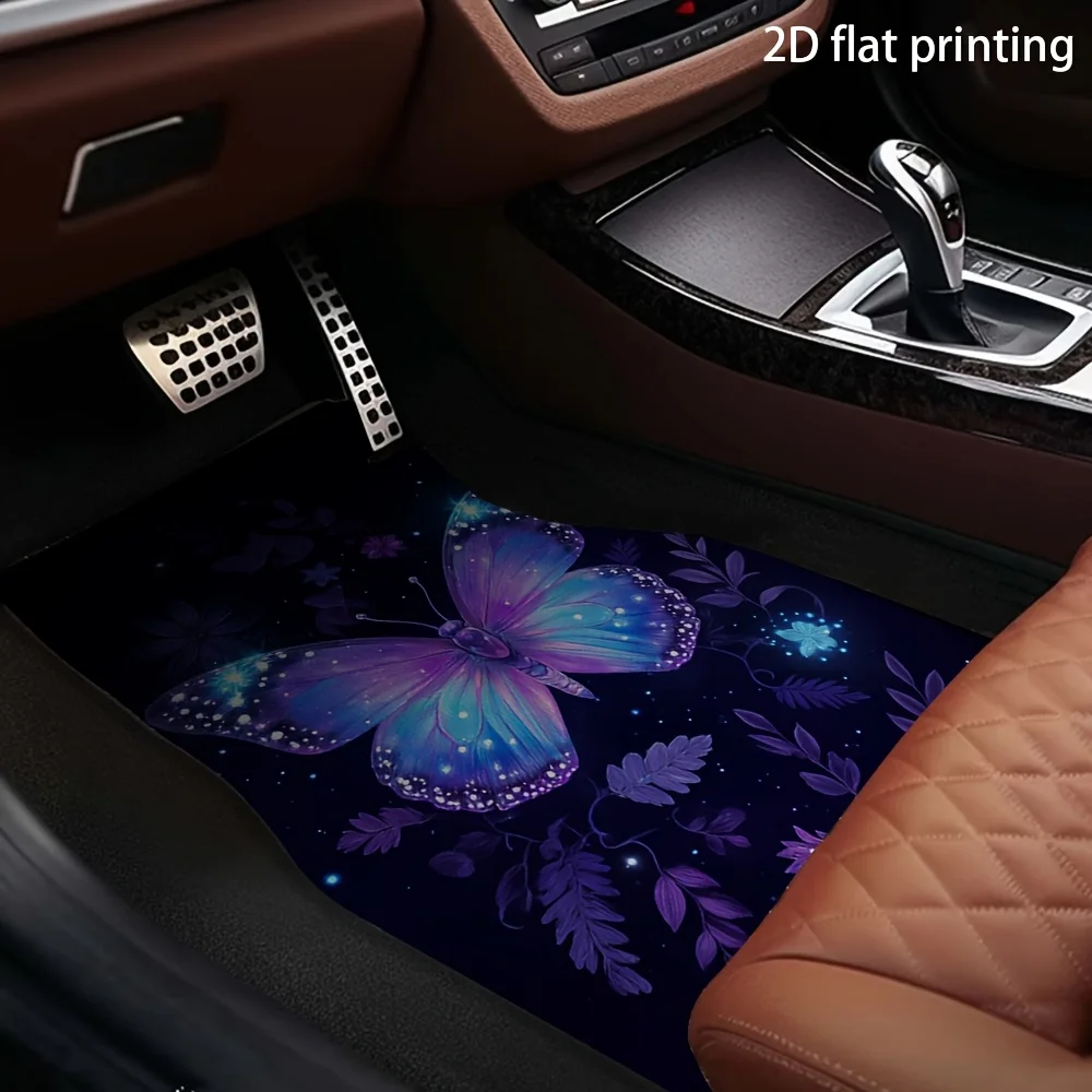 4pcs Car Floor Mats, Dreamy Purple Butterfly Glow Pattern, Material, Universal Car Mats, Car Decorative Accessories, Car Interio