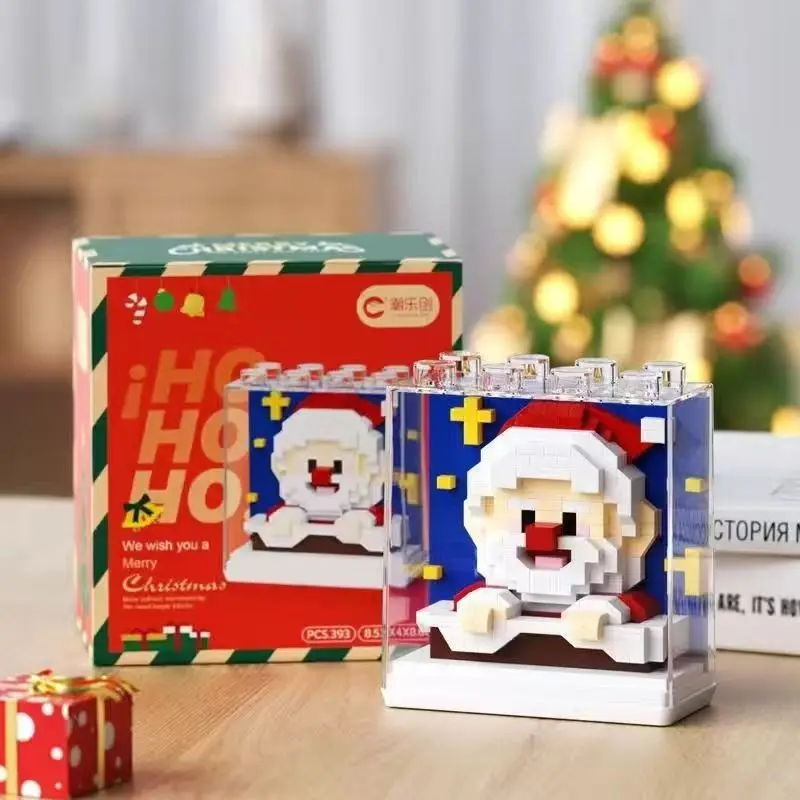 Huiqibao New Mini Santa Claus Miniature Model Building Blocks DIY Tree Elk Snowman Set brick Toy New Year Gift