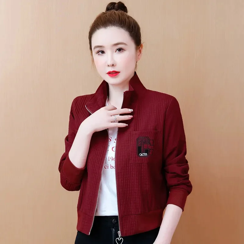 Spring Autumn Short Jacket 2024 New Stand-Up Collar Loose Corduroy Women's Clothes Outeawer Solid Colour Fashion Coat Female