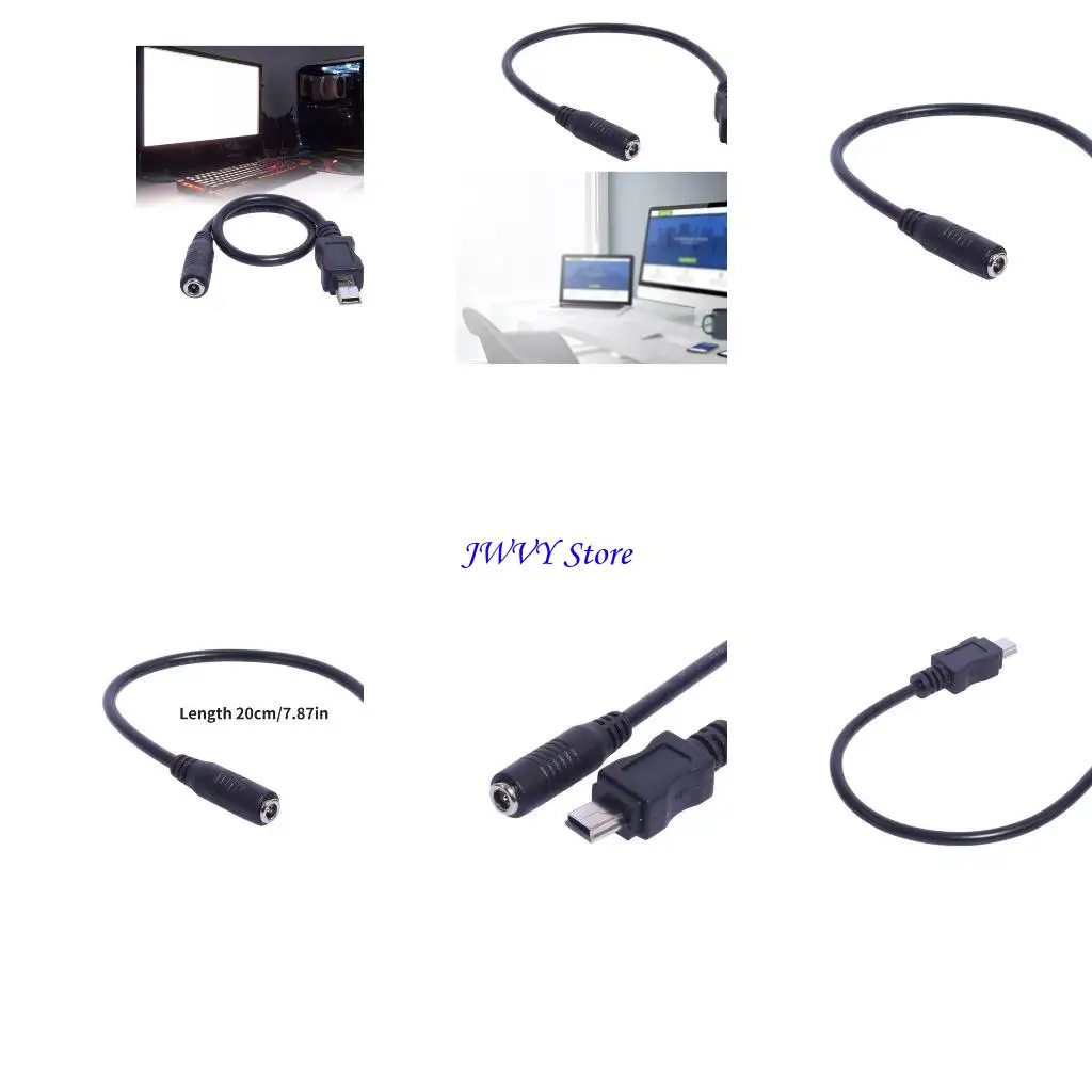 573A Mini USB 5Pin Male to 3.5x1.35mm Female Cable 20cm Length Black