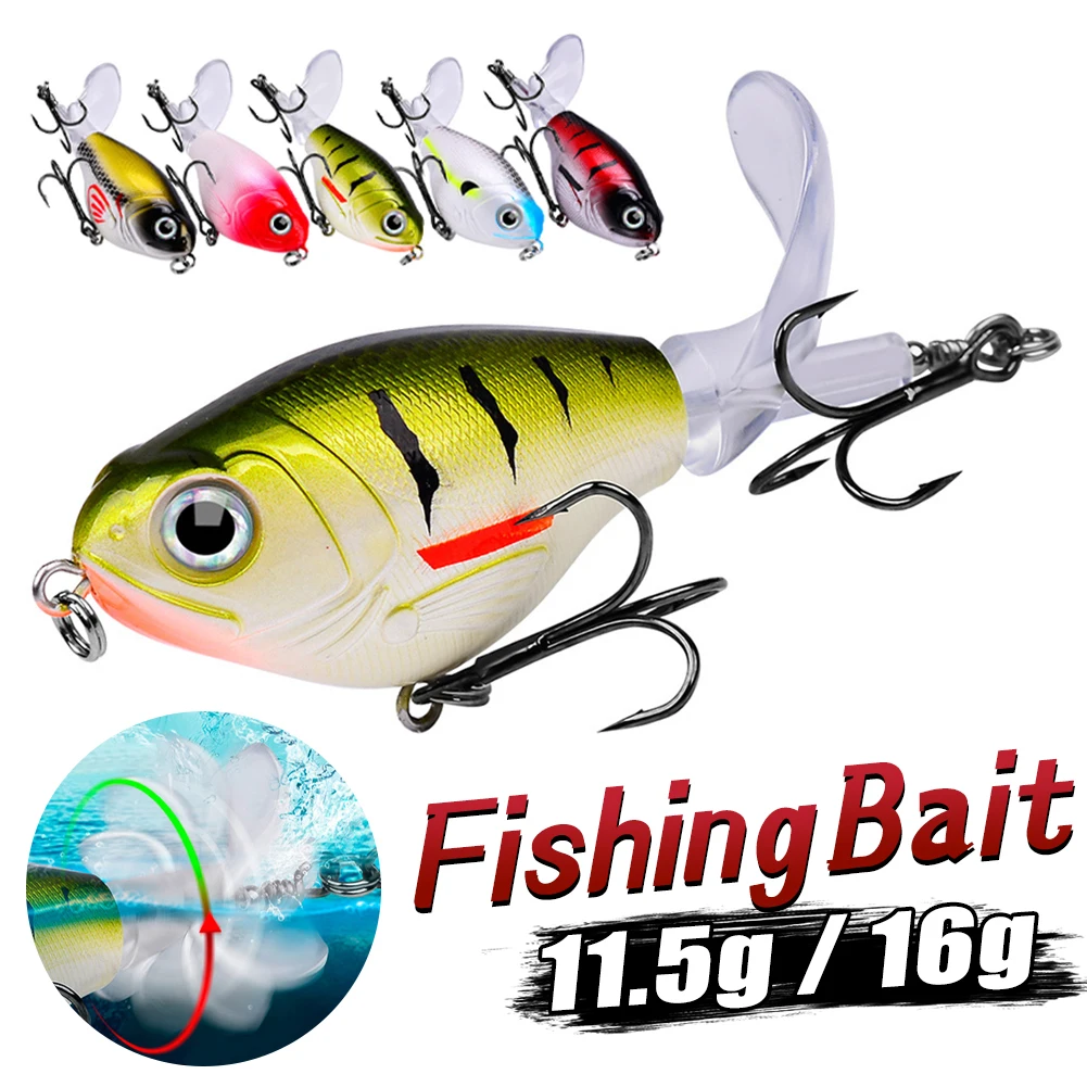 

11.5/16g Topwater Popper Fishing Lure Crankbait Whopper Plopper Plastic Hard Bait Swimbait with Rotating Soft Tail For Bass Pike