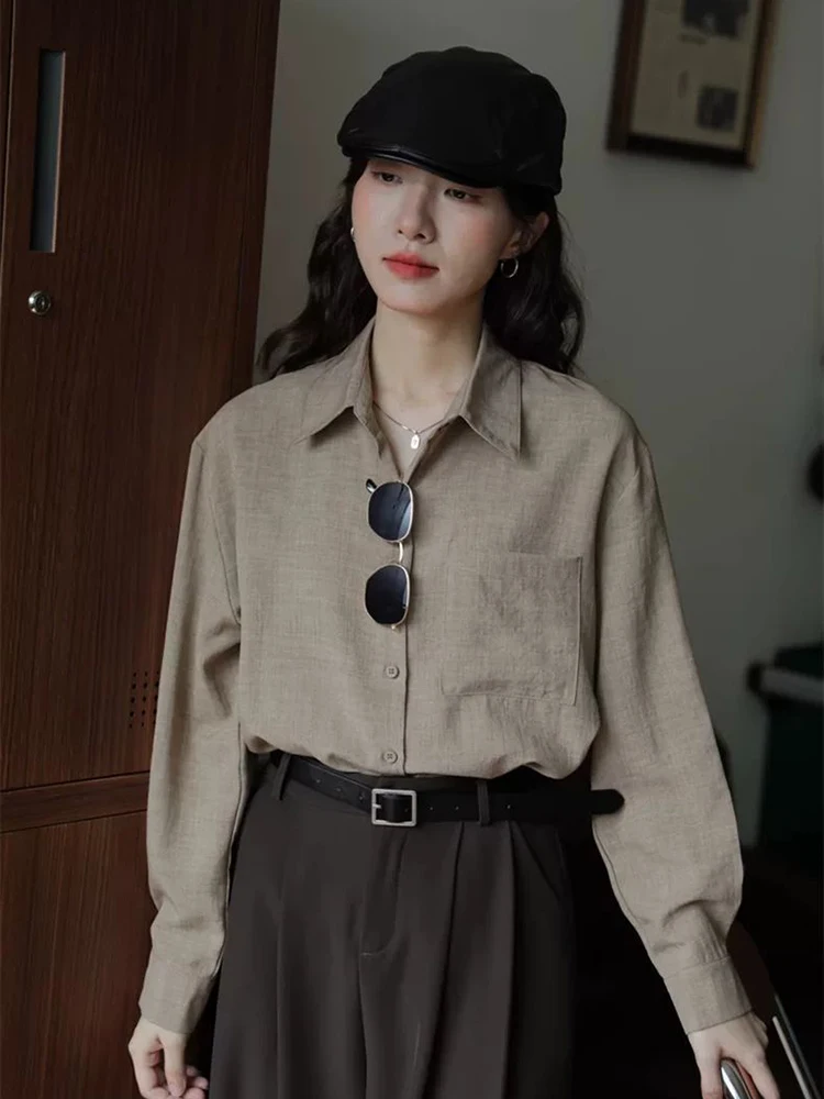 Camicia verde vintage da donna coreana chic moda top a maniche lunghe Harajuku tutto abbinato solido casual camicetta elegante da donna da ufficio nuova