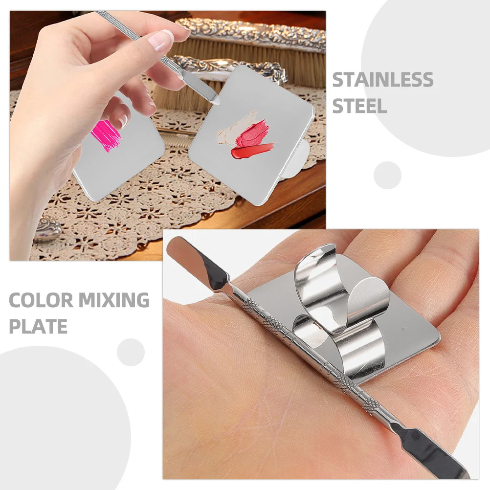 

1Set Nail Art Palette Stainless Steel Durable Makeup Mixing Plate for Foundation Lip Pigments Tray Nail Art Palette