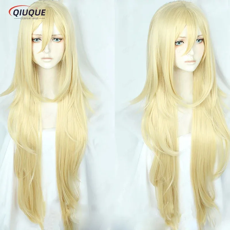 LQRachel غاردنر شعر مستعار تأثيري ملائكة الموت تأثيري طويل متموج شقراء مقاومة للحرارة الاصطناعية الشعر أنيمي الباروكات + غطاء شعر مستعار #2