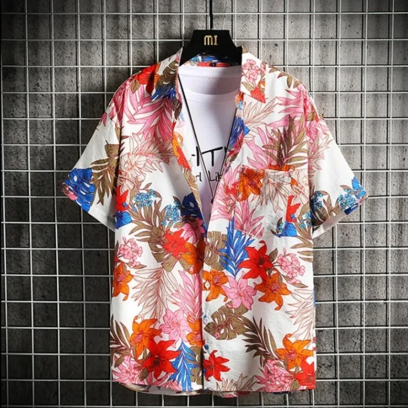 New 2024 Beach Fashion Coconut Tree Printed Shirt Men Summer Casual Plus Size Floral Short Sleeve Breathable Hawaiian Shirts