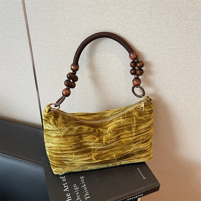 

Фланелевые бамбуковые сумки на плечо с бисером, женские сумки большой вместимости в национальном стиле, хит продаж 2025, зимние сумки через плечо в стиле ретро