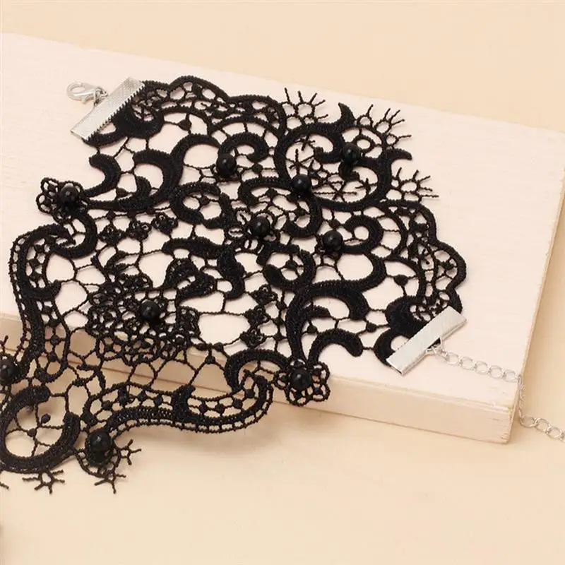 1 Pair Retro Ring Bracelet Lace Flower Sexy Women Ladies Punk Goth Lace Floral Finger Bracelet Wedding Party Costume Jewelry