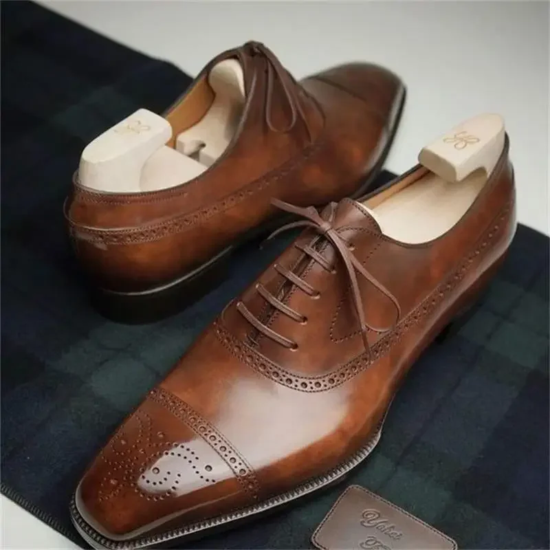 

Brogue Shoes Men Shoes Solid Color PU Fashion Business Casual Party Commuting Daily Square Head Carved Lace-up Dress Shoes