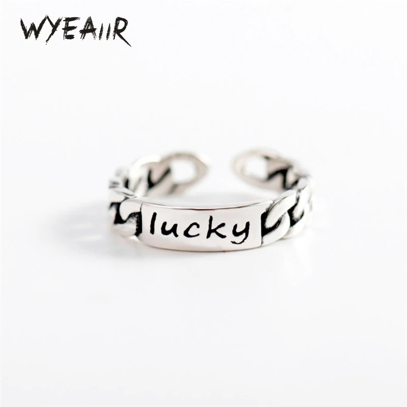 

WYEAIIR стерлингового серебра 925 пробы, простое ретро тайское серебряное мини-цепочка с алфавитом, счастливое открывающееся кольцо с изменяемым размером для женщин, изящные ювелирные изделия