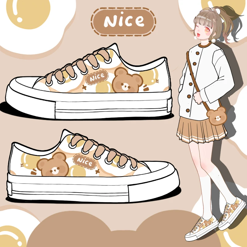 Amy and Michael Lovely Anime Shoes for Girls Students Hand Painted Canvas Sneakers Casual Flat Espadrilles Woman Vulcanize Shoes