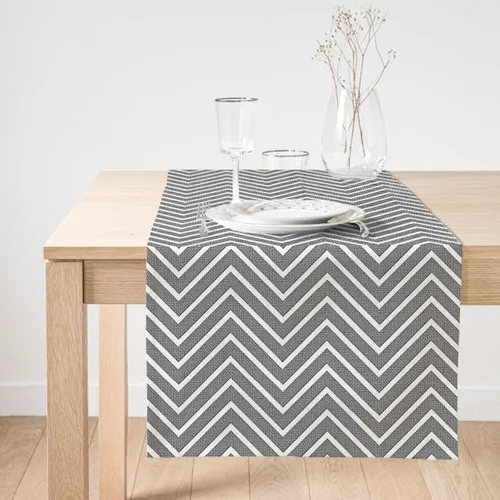 Realhomes Gray Zigzag Themed Digital Printed Modern Decorative Suede Runner