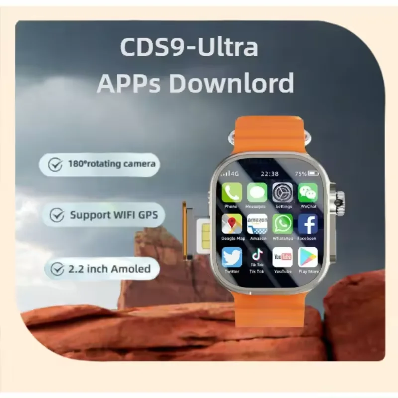 CDS9 Ultra smartwatch การ์ดเครือข่าย 4G กล้องหมุนดั้งเดิม Android 9.0 ดัดแปลง Google Play Store สมาร์ทวอทช์เวอร์ชันสากล