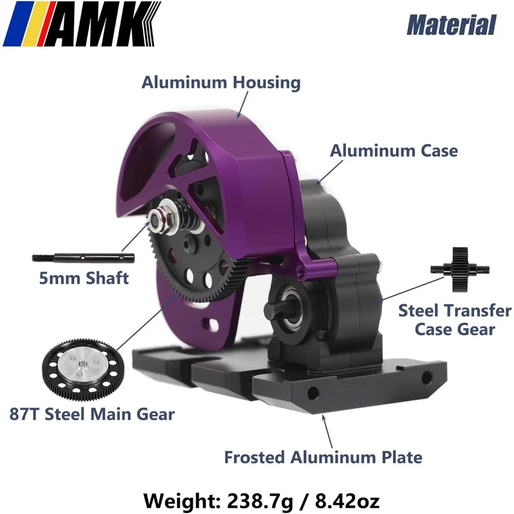 AMK Aluminum1/10Scale TransmissionSCX10 II Gearbox withSkid Plate for RC Crawler Axial AX10 SMT10 Vanquish VS4-10 SCX10 Upgrades