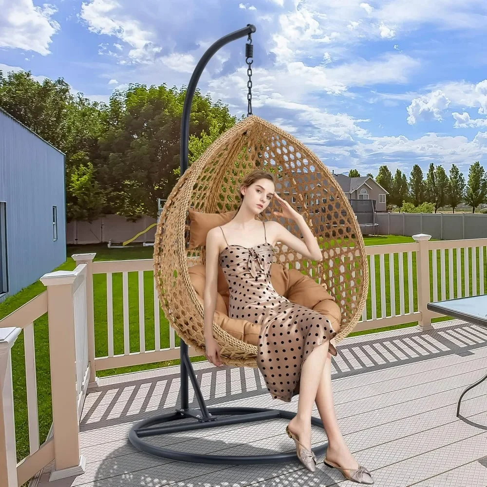 

Hanging Egg Chair with Stand & Cushions, Outdoor and Indoor Hammock Rattan Swing Chair 350 lbs Capacity with Aluminum Steel
