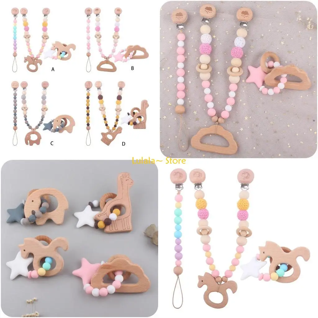 Y4QA 3 Pcs/Set Baby Stroller Pendants Pacifier Chain Pram Clip with Silicone Beads