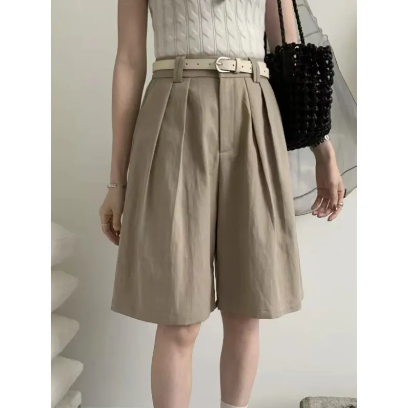 

2026 Summer Korean Style Chic Casual Commute Belted Slimming Shorts Fashionable High Waist Wide Leg Pants for Women