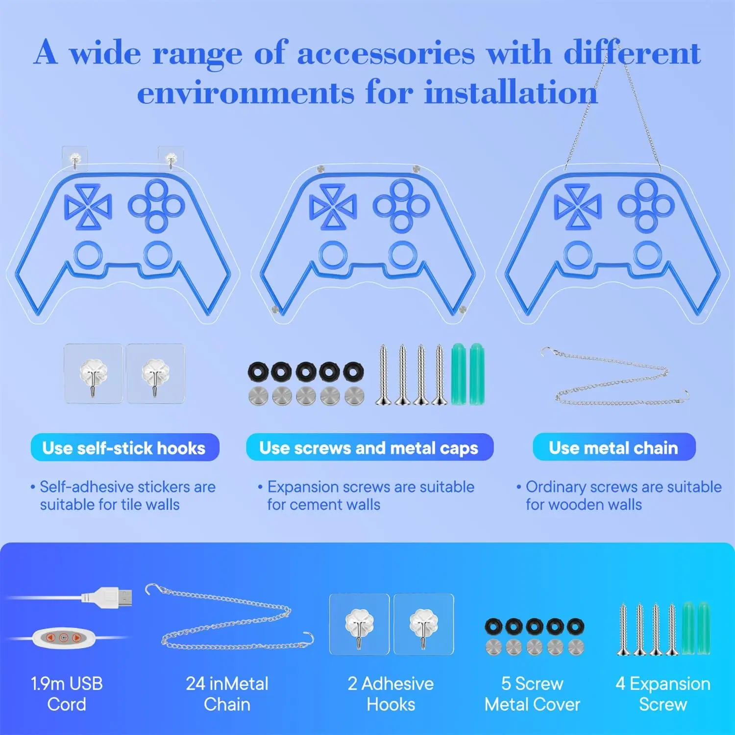 Game Controller Neon Sign LED Wall Art USB Powered Gamer Glow Lamp Joystick Shape Boys Room Streaming Setup Play Zone Decor