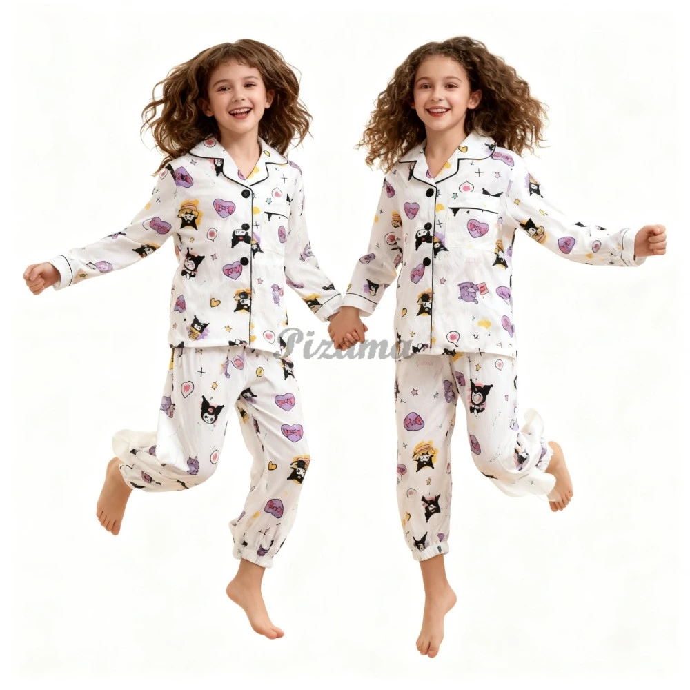 سانريو الفتيات مجموعة ملابس كورومي الفتيات منامة مجموعات الأطفال ملابس خاصة 2 قطعة زر أسفل المتسكعون الاطفال الكرتون ملابس نوم