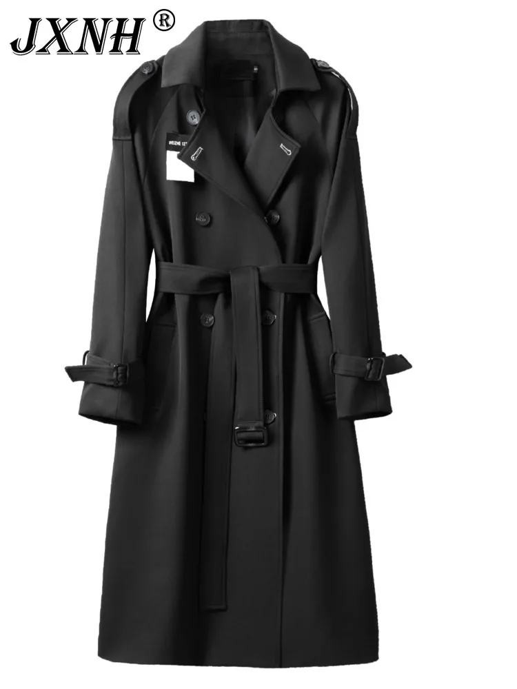 

Black Trench Coat For Women, 2024 Spring And Autumn New Collection, New Product Sense, Medium To Long Length, Small And Thick