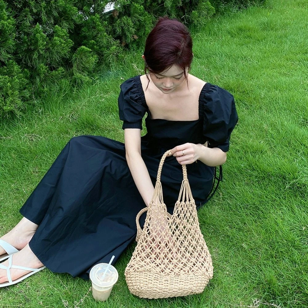 

Summer Shoulder Bag Hollowed Out Bag Cotton Rope Bohemian Weave Handbag Storage Bag Knitted Beach Bag Students