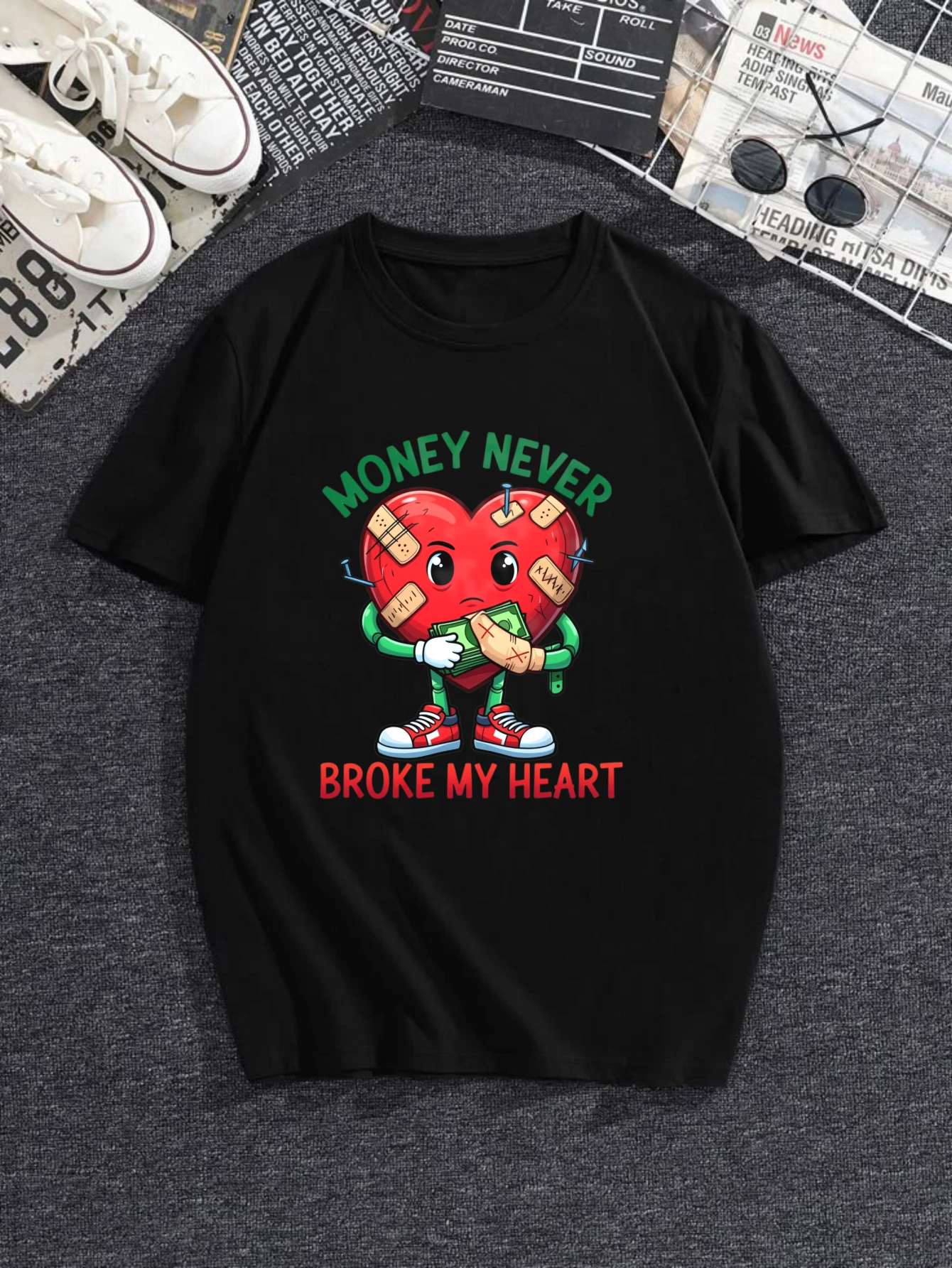 El dinero nunca me ha hecho daño, pero mi amante me ha roto el corazón - Camiseta holgada de manga corta con cuello redondo, 100% algodón, 180 g, para hombre y mujer, con diseño divertido, ropa informal de viaje, textura suave, patrón interesante