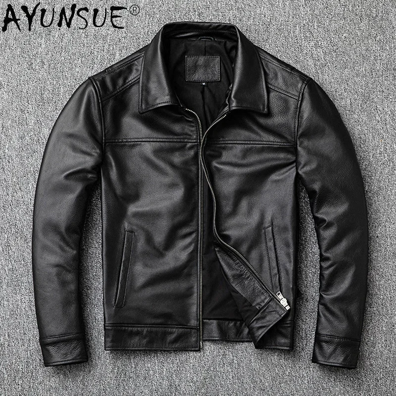 AYUNSUE Real Cowhide Leather Jacket Men Clothing 5XL Men's Jackets Motorcycle Coat Male Autumn Cloth Ropa De Hombre 2020 LXR385