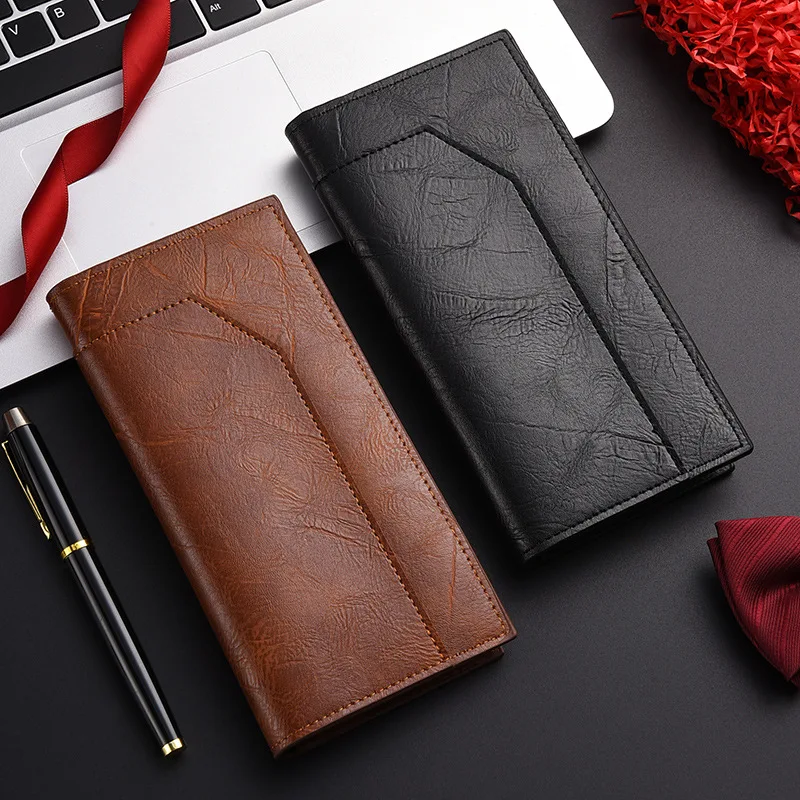 

2025 Wallet Vintage PU Leather Long Wallets Coin Pocket Billetera Hombre Man Purse Male ID Card Holder Multi-card Money Bag