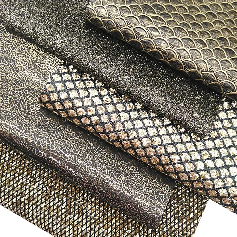 Glod Black Mixed Faux Leather Sheets Fish Scales Custom Glitter Leather Geometry Glitter Fabric Crack Leather DIY 21x29CM Y250