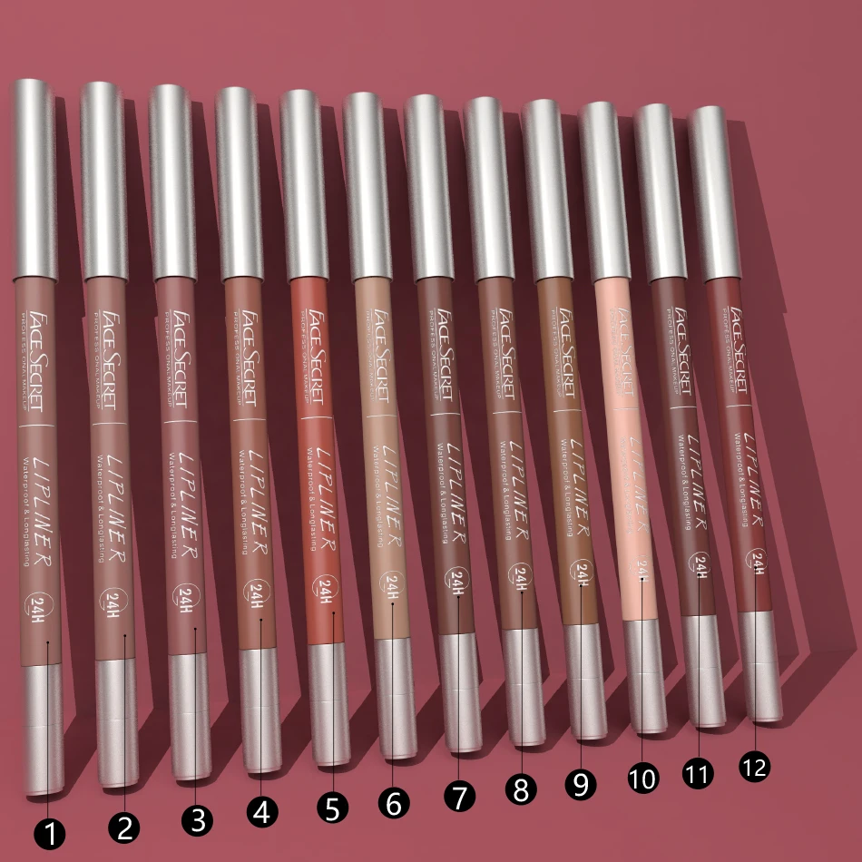 Matita per labbra impermeabile a 12 colori, fodera precisa in velluto a lunga durata e senza peso con texture super morbida e sfumabile, morbida opaca