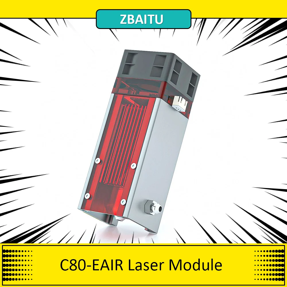 ZBAITU C80-EAIR 10W Laser Module with Air Assist, Fixed-focus, 0.08x0.08mm Spot,450nm Wavelength, Eye Protection, Single Fan