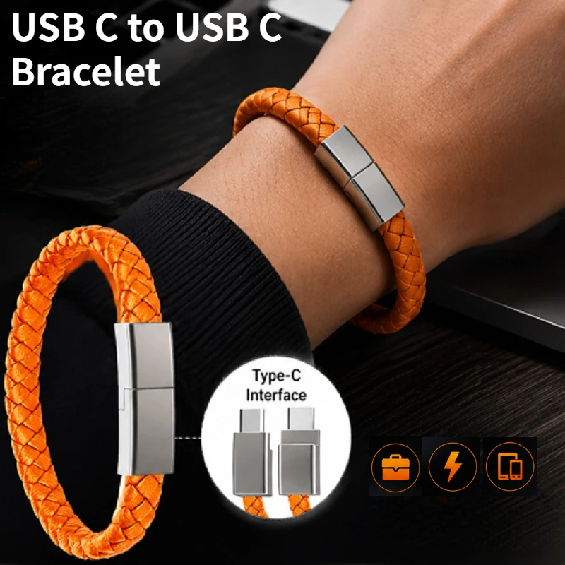 USB C to USB C Bracelet Cable Fast Charging Portable Type C Charging Cord Bracelet for iPhone 15 16 Samsung Xiaomi Huawei