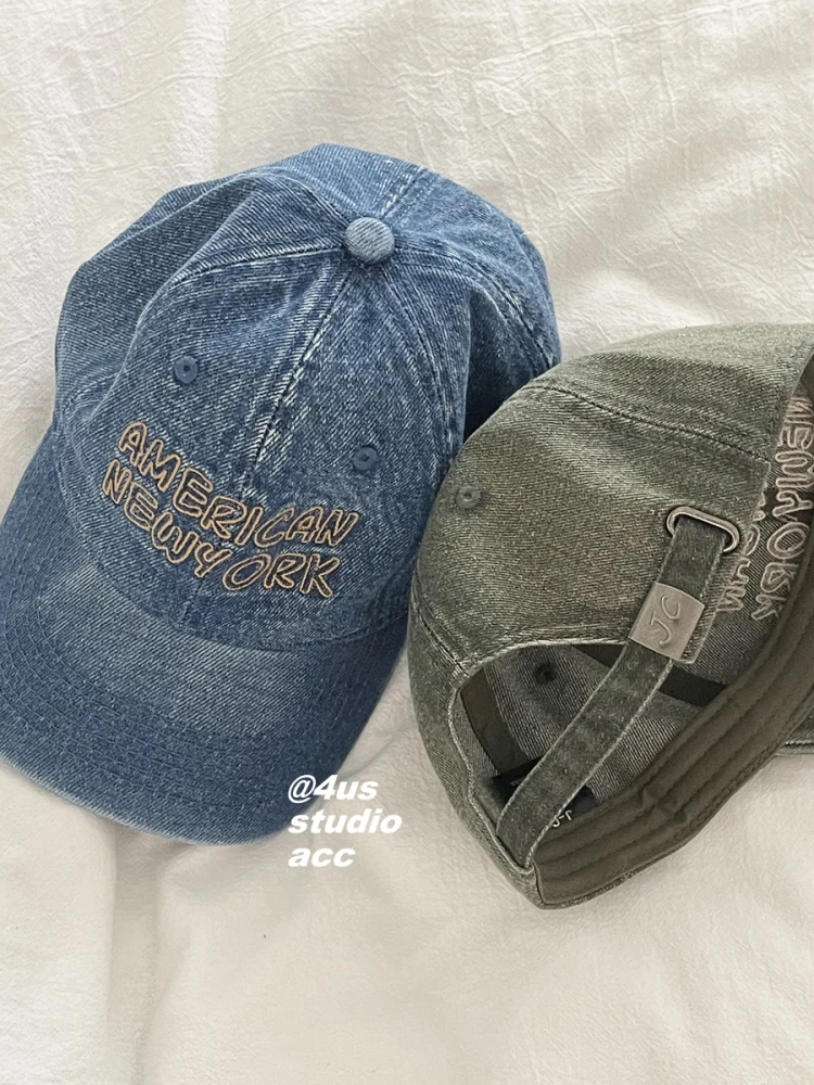 American retro washed denim cap women's versatile soft top big head circumference baseball cap men show small face 3
